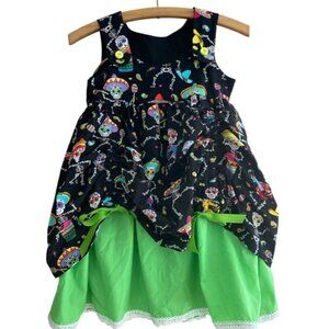 Handmade Custom Colorful Dancing Skeleton Print Twirl Dress Child Size 6-7